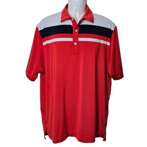 Footjoy Polo Shirt Mens Large Golf Red Gray Navy Colorblock Stripes Pine Hollow